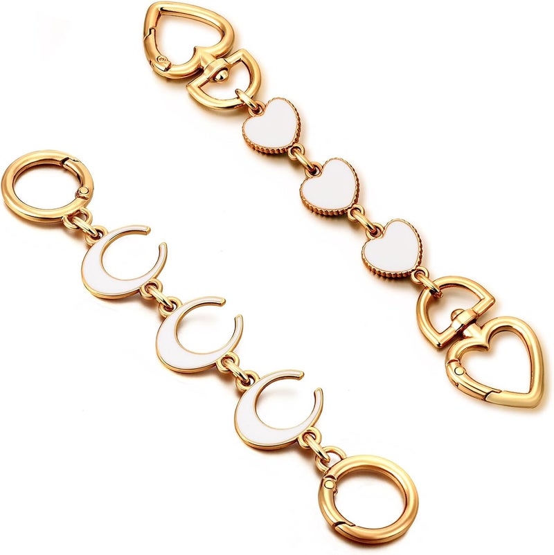 Tmtains 2Pcs Bag Extender Chain Heart Moon Purse Strap Extenders for Handbags Purse Extender Chain Gold Chain Purse Strap Replacement White Purse Accessories Bag Charms for Handbags Purse Christmas Gifts - Image 1